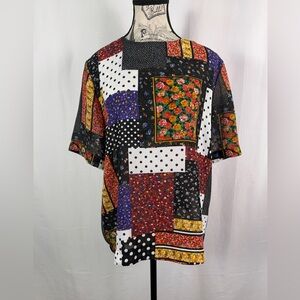 Notations Vintage Style Floral Patchwork Design Sheer Blouse Size M Made USA